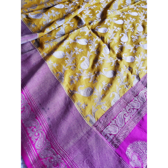 Women Pure Silk Jaal Benarasi Saree Handloom Wedding - Picture 7 of 12